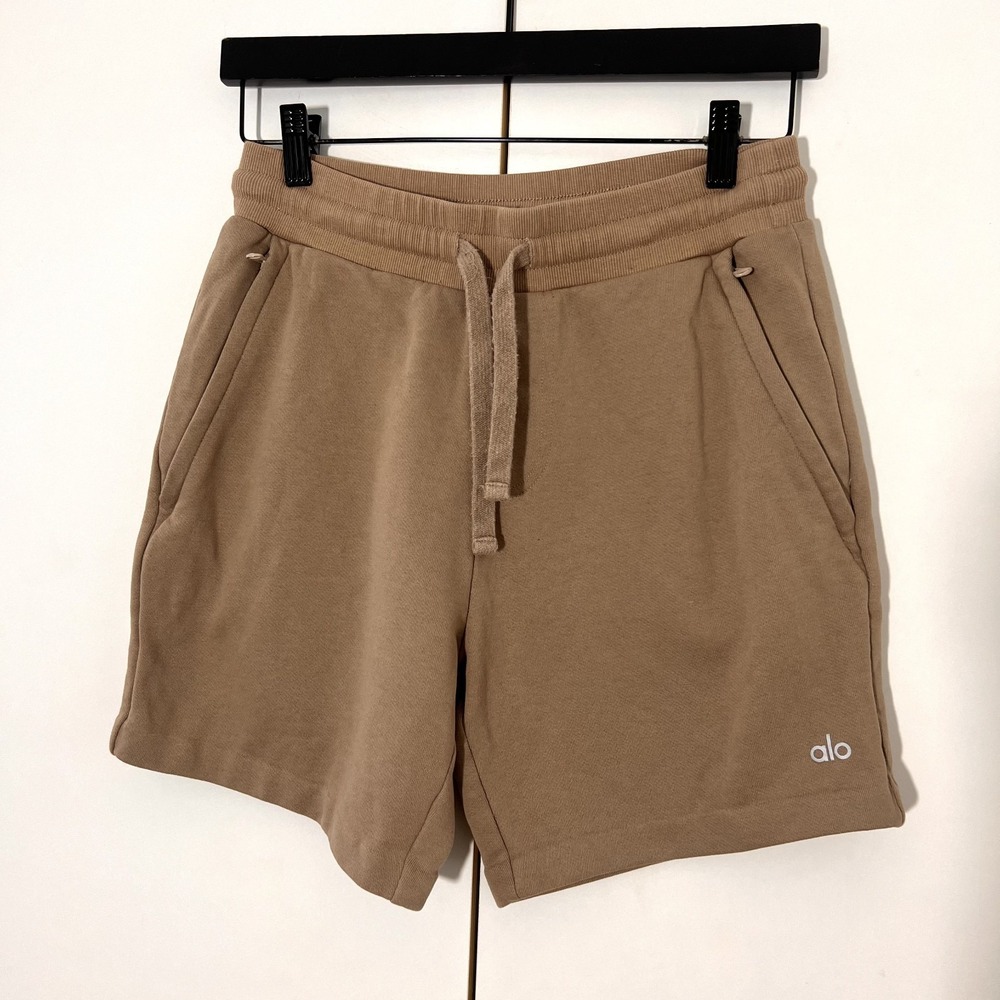 Alo Yoga Chill Sweat Shorts Mens S Brown Tan Drawstring Gym Casual Loungewear